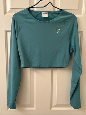 Gymshark Teal Cropped Long Sleeve Performance Top
